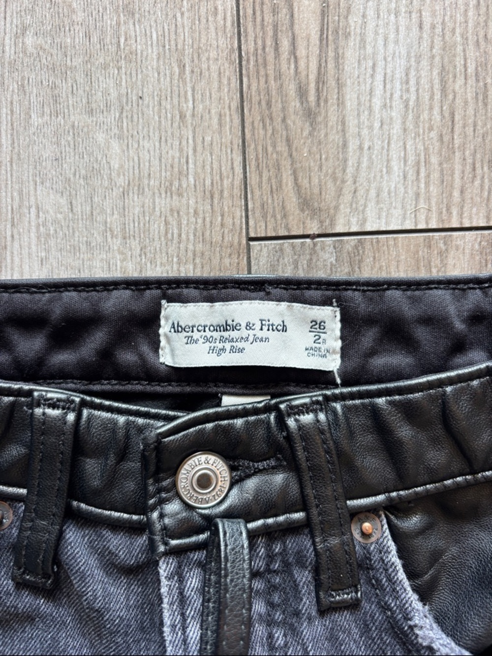 Abercrombie and Fitch leather accent Black High-Rise Straight Leg Jeans - Picture 2 of 6